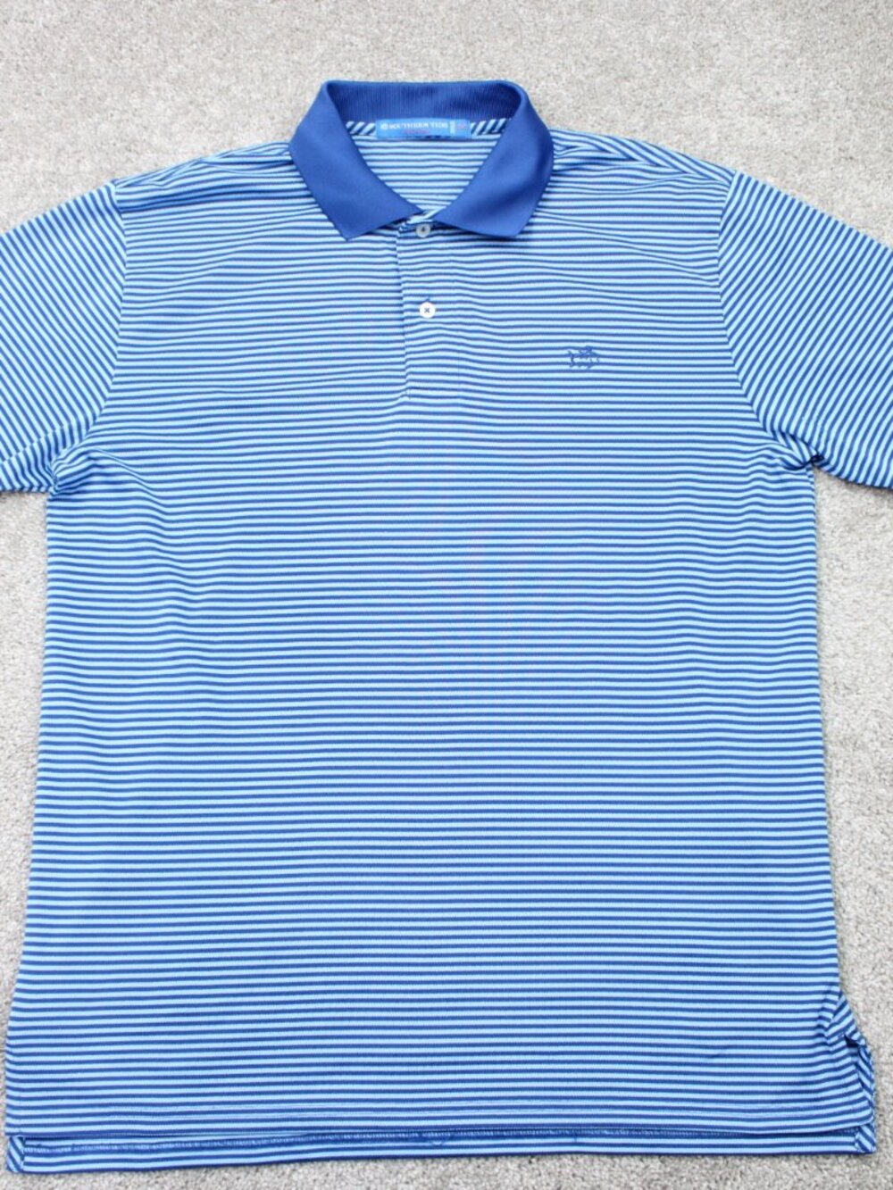 Southern Tide Polo Shirt Mens Medium Blue Striped Contrast Collar Short Sleeve